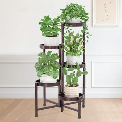 iDavosic.ly Plant Stand Indoor Outdoor, 5 Tier Corner Metal Flower Display Holder Shelf, Easy Assembly Folding Tall Orchid Rack for Patio Balcony Porch Garden Living Room House, Violet Bronze