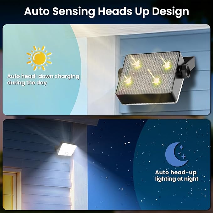 Light Sensor Auto Head-up Solar Motion Sensor Outdoor Lights 2200mAh, 7500K LED Solar Security Wall Flood Lights Outdoor IP65 Waterproof 3 Modes for Outside Yard Patio, 4 Pack