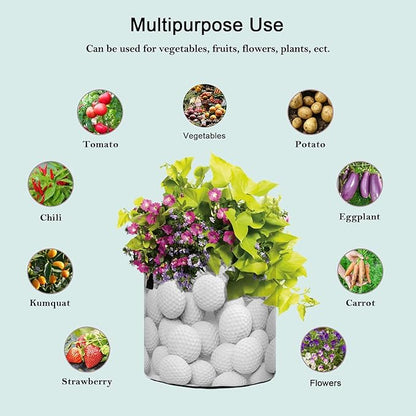 5 Gallon White Golf Balls Breathable Grow Bag Thickened Heavy Duty Plant Pot Containers with Handles for Tomato Potato Fruits Vegetables Flowers