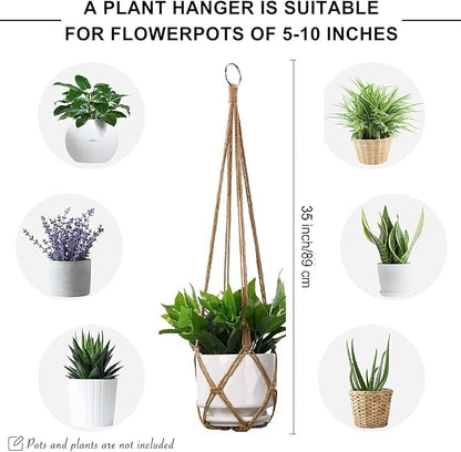 YIBOT Macrame Plant Hanger Indoor Set of 2 with 2 S Hooks, Indoor Outdoor Hanging Planter for Plants Holder with Decorative No Tassels, Boho Home Decor, 35 Inch, Brown (Pots Not Included)