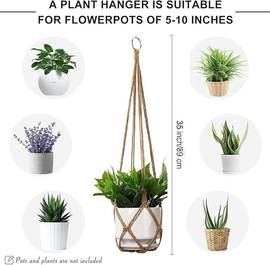 YIBOT Macrame Plant Hanger Indoor Set of 2 with 2 S Hooks, Indoor Outdoor Hanging Planter for Plants Holder with Decorative No Tassels, Boho Home Decor, 35 Inch, Brown (Pots Not Included)
