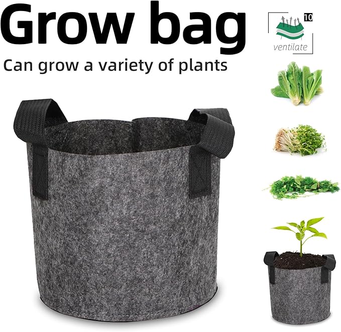 Grow Bags,Growing Pot Bags Garden Grow Bag Indoor Outdoor Fabric Aeration Plant Pot Container Flower Vegetable Pouch (Dark Gray,10Gallon)