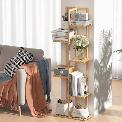 Laiensia Bamboo Plant Stand Rack 6 Tier,Multiple Stand Holder Shelf Rack, Indoor&Outdoor Planter Display Shelves for Patio Garden, Living Room, Corner Balcony and Bedroom,Wood Color