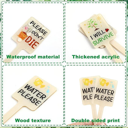 UPINS 24Pcs Acrylic Plant Labels Plant Markers Plant Tags Signs with Funny Words for Indoor Outdoor Gardens Plants
