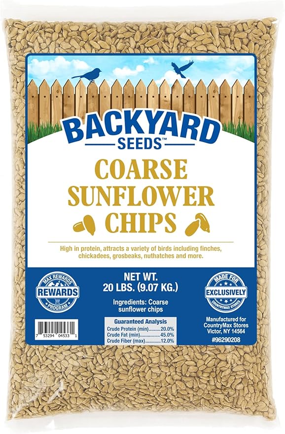 CountryMax Coarse Sunflower Hearts for Birds 20lbs - Premium No-Shell Bird Seed for Outside Feeders, Medium Bag of Wild Bird Food