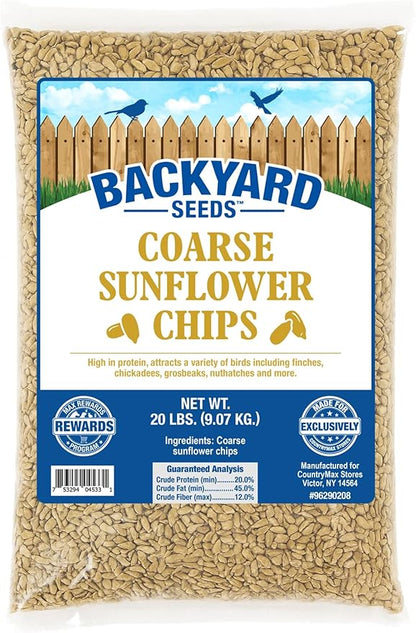 CountryMax Coarse Sunflower Hearts for Birds 20lbs - Premium No-Shell Bird Seed for Outside Feeders, Medium Bag of Wild Bird Food