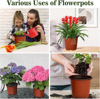Nursery Pots 100 PCS 6 Inch Plant Pots with 100 Labels, Planting Pot for Plants Indoor Outdoor, Plastic Flower Pot for Seedlings Transplanting Small Plants Growing