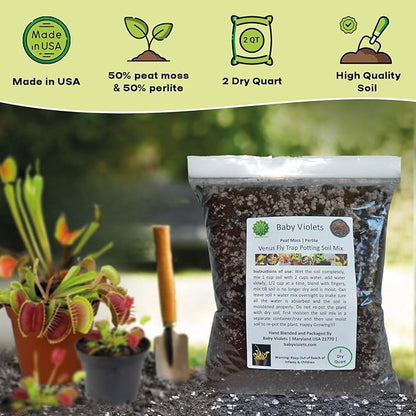 Venus Fly Trap, Pitcher, Butterworts, Bladderworts Drosera Carnivorous Plant Potting Soil Mix Peat Moss & Perlite (½ Gallon / 2 quarts).
