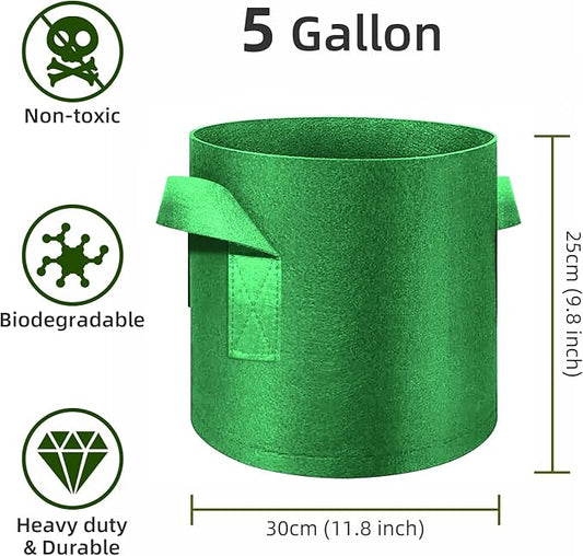 12-Pack 5 Gallon Plant Grow Bags, Thickened Nonwoven Fabric Pots with Handles, Vegetable Planter Bags Containers, Cloth Planters for Garden Vegetable/Flower/Plant/Fruits Outdoor (Green)