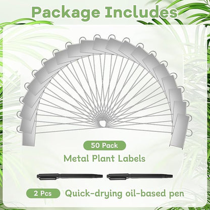 WSICSE 50-Pack Metal Plant Labels, 10.6" Waterproof Garden Markers with Pen Reusable Nursery Tags for Vegetables Flower Seed Greenhouse(Silver)