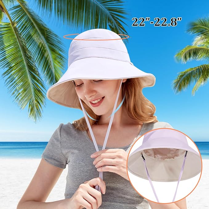 Peicees Wide Brim Sun Hats for Women Reversible Bucket Hat UV Sun Protection Hat UPF 50+ for Beach Travel Hiking Gardening