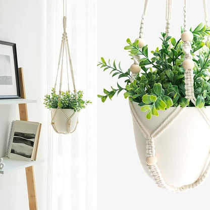 Mkono 3 Pack Macrame Plant Hangers and 4 Pack Ceiling Hooks, Indoor Different Size Hanging Planter Basket Flower Pot Holder