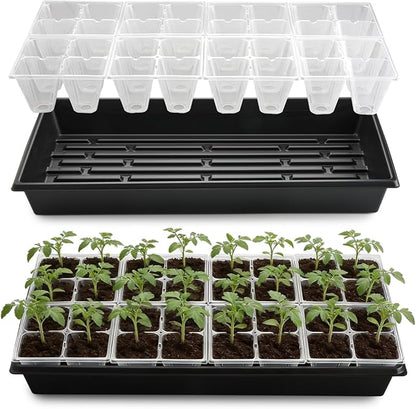 5 Pack Heavy Duty 1020 Trays and 40 Pack Clear 4 Cell Seed Starter Trays with Drainage Holes - Reusable Seed Starter Kit for Seed Germination & Plant Propagation (5 Sets)