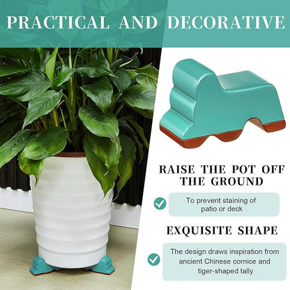 Kigeli 12 Pcs Resin Pot Feet for Outdoor Planters 3 Inch Long 1.5 Inch Tall Flower Handmade Elevator Plant Feet Frost Proof Lifter for 14-20 in Pot(Vintage Blue)