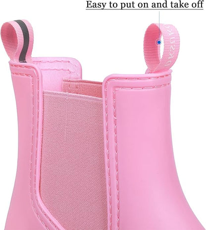 DKSUKO Rain Boots Women Waterproof Chelsea Boots Ankle Garden Shoes for Ladies Rubber Short Rainboots with Removable Comfort Insole for Outdoor Work Deck Mud Boots
