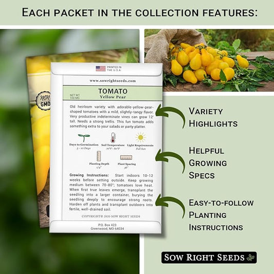 Sow Right Seeds - Tomato Seed Collection for Planting - 10 Varieties with Many Sizes, Shapes, and Colors - Non-GMO Heirloom Packets with Instructions for Growing a Home Vegetable Garden - Great Gift