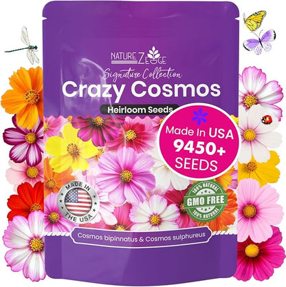 NatureZ Edge, Crazy Cosmos Seeds for 2026, 9450 Cosmos Seed, 2.25 oz, Made in USA, Annual Cut Flowers, Wildflower Seeds Bulk for Planting Flowers, Wild Flowers Seed Throw and Grow, semillas de Flores