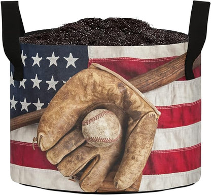 3 Gallon Vintage Baseball Bat Glove American Flag Breathable Grow Bags Heavy Duty Planter Pot Containers with Handles for Potato Tomato Fruits Flowers Vegetables