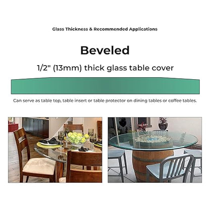 Custom Cut Glass 1/2" Thick - Clear Tempered Glass Cut to Size - Round Replacement Glass for Dining Tables, Tabletops with Bevel Edge by Fab Glass and Mirror