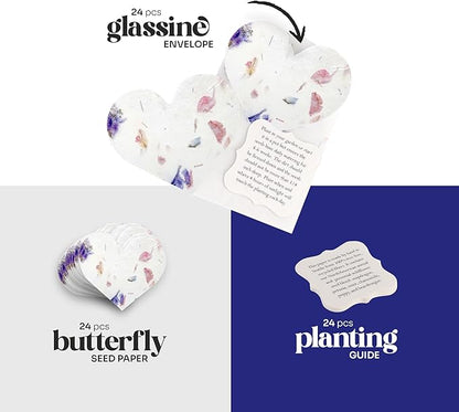Set of 24 Mixed Heart Seed Paper – Writable & Plantable Wildflower Hearts with Envelopes & Planting Guides, Gift for Moms or Plant Lovers for Mother’s Day, Heart Party Favors for Weddings & Showers