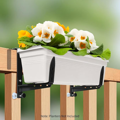 Window Box Brackets, Adjustable Planter Box Brackets, Heavy Duty Iron Flower Box Bracket for Deck Railing with Upgraded Bottom Support - Ideal for Balconies, Fences, and Gardens (6 Pack)