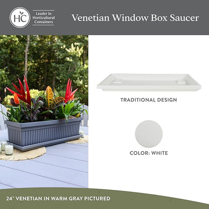 The HC Companies 23.5 Inch Venetian Rectangular Plant Saucer - Indoor Outdoor Plastic Plant Trays for Pots - 23.5"x7.5"x1.3" White