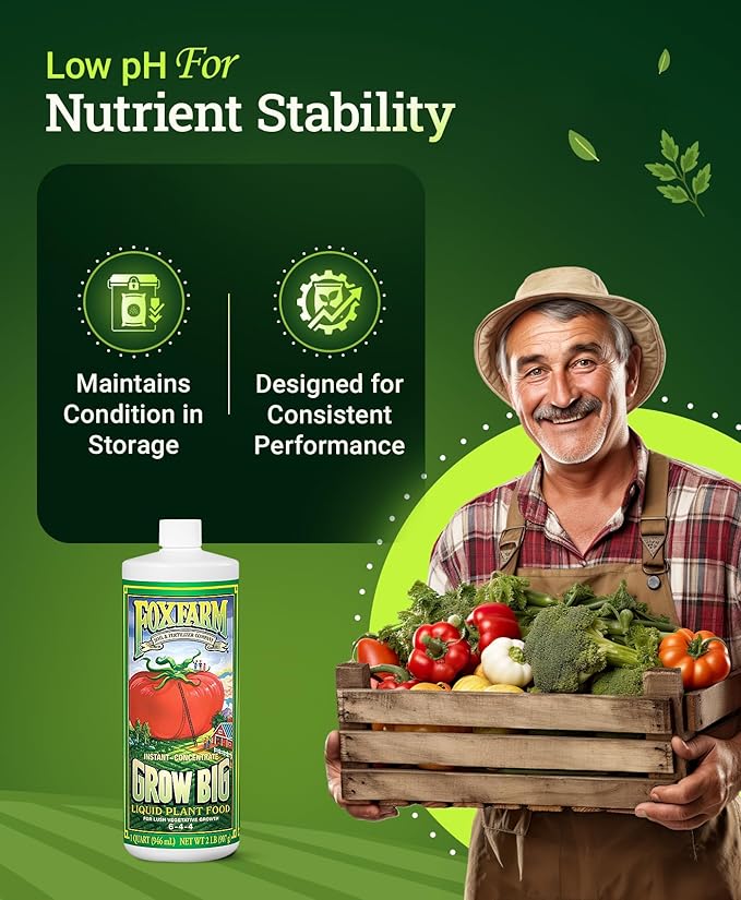 FoxFarm Grow Big Liquid Plant Food - Bloom Fertilizer for Flowers, Fruits, and Vegetables, Perfect for Indoor & Outdoor Potted Plants, NPK 6-4-4 (Quart)