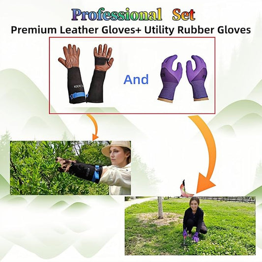 Womens/Mens Gardening Gloves for Rose and Cactus Handling,Cow Leather Garden Gloves Women/Men Thorn Proof