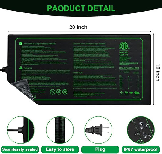 Upgrade Version 4PK Seedling Heat Mat with ETL Listed,Warm Hydroponic Heating Pad for Seed Starting,Indoor Gardening,Brewing and Greenhouses,Durable Waterproof Black Plant Heat Mat