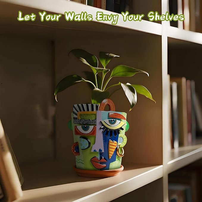 Abstract Face Planters Pots, Unique Head Planter for Indoor Plants, Funny Face Flower Pot, Cute Abstract Art Flower Vase with Facial Expressions, Unique Planter Head Pot for Home Decor(Classic,S)