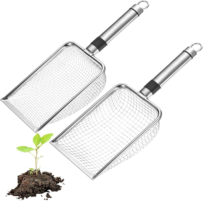 2-Pack Gardening Soil Sifter, 4/6 mm Mesh Stainless Steel Sand Soil Compost Sieve with Stainless Steel Handle for Sand/Dirt/Rock Compost [Silver Tone]