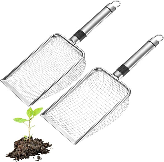 2-Pack Gardening Soil Sifter, 4/6 mm Mesh Stainless Steel Sand Soil Compost Sieve with Stainless Steel Handle for Sand/Dirt/Rock Compost [Silver Tone]