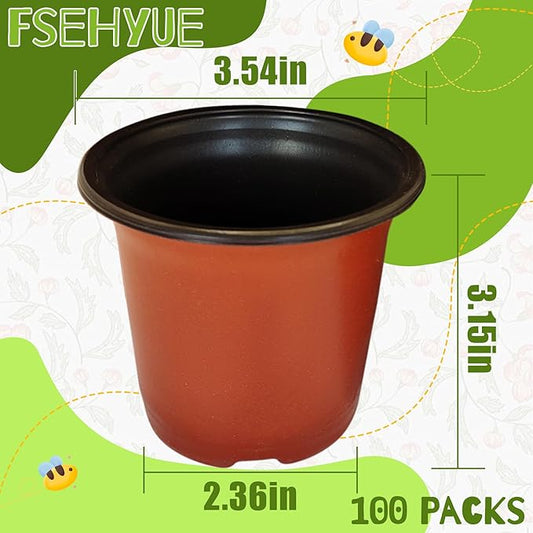 100 Packs 3.5" Plant Nursery Pots Plastic Seedling Starter pot Flower Planter Container Seed Grow Pot with Drainage Hole for Indoor Outdoor Garden Suitable for Succulent Seedling Cutting Transplanting