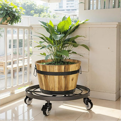 Idzo 14 Inch Heavy Duty Trolley Round Square Metal Plant Caddy, Black for Plant Pots Indoor and Outdoor