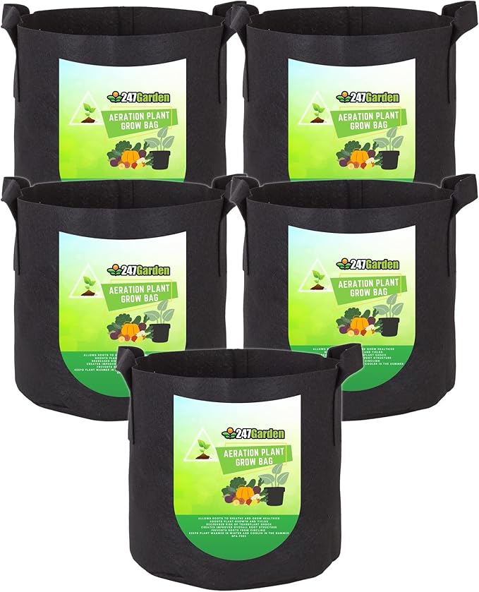 247Garden 5-Pack 3-Gallon Aeration Fabric Pot/Plant Grow Bag w/Handles (260 GSM, Black, 9H x 10D)