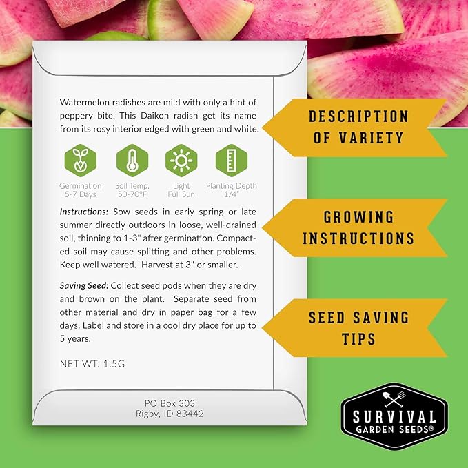 Survival Garden Seeds - Asian Vegetable Collection Seed Vault for Planting - Thai Basil, Napa Cabbage, Canton Pak Choi, Chinese Celery, Green Onions, Watermelon Radish - Non-GMO Heirloom Varieties