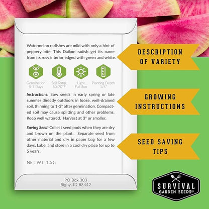 Survival Garden Seeds - Asian Vegetable Collection Seed Vault for Planting - Thai Basil, Napa Cabbage, Canton Pak Choi, Chinese Celery, Green Onions, Watermelon Radish - Non-GMO Heirloom Varieties