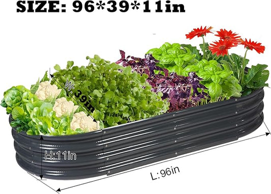 Raised Garden Bed Galvanized Planter Box Outdoor, Rot-Resistant Metal Garden Bed Planter for Vegetables Flower Herb (8ft, Grey)