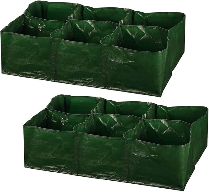 iPower PE Garden Planting Bed 35-Gallon Heavy Duty Plastic Raised Plant Grow Bag with 6 Partition Grids Potato Tomato Rectangle Planter Pots Containers, for Vegetables, Fruits, Flowers, 2 Packs