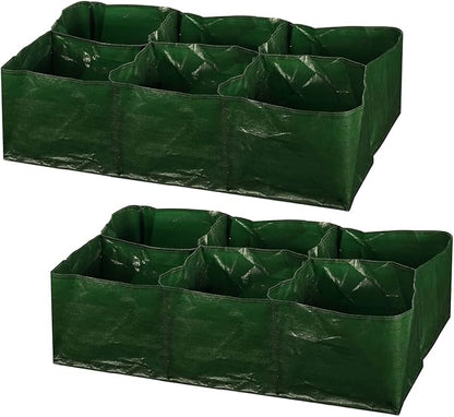 iPower PE Garden Planting Bed 35-Gallon Heavy Duty Plastic Raised Plant Grow Bag with 6 Partition Grids Potato Tomato Rectangle Planter Pots Containers, for Vegetables, Fruits, Flowers, 2 Packs