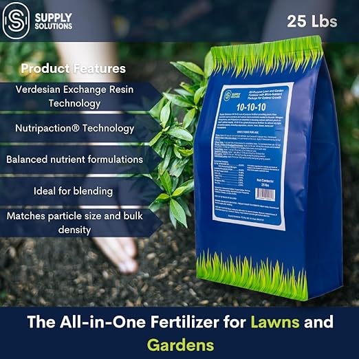 Supply Solutions 10-10-10 Complete Lawn & Garden Granular Fertilizer with Micronutrients – Balanced NPK Plant Food for Soil Health, Blooms & Roots – Safe for Vegetables, Fruits, Lawns (25 Pounds)