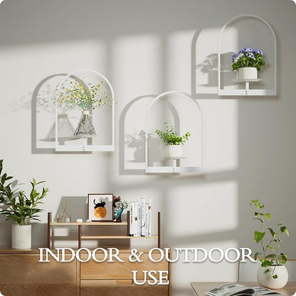 White Metal Wall Plant Holder - 3-Pack Wall Mounted Plant Stands and Hanging Holders for Indoor Planter and Flower Pot - Arch Decor Shelf for Plant Storage (Pot Not Included)
