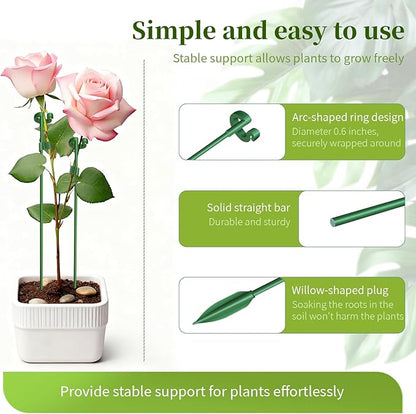 Fiberglass Plant Stakes 15-Pack - 10.8" & 14.6" Plant Support Sticks for Potted Plants, Veggies & Vines | Adjustable Stem Clips | Garden Stake for Tomatoes, Cucumbers, Climbing Flowers