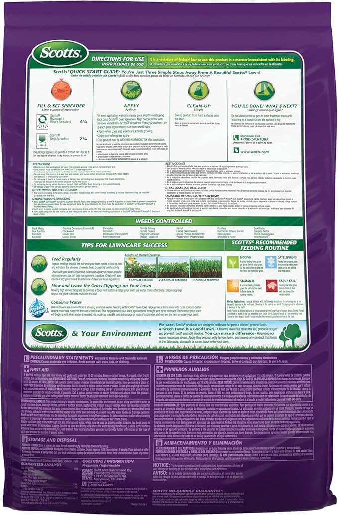 Scotts Turf Builder Bonus S Southern Weed & Feed2, Weed Killer and Lawn Fertilizer, 5,000 sq. ft., 17.24 lbs. (2-Pack)
