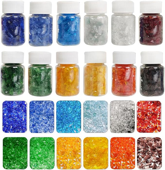 HappyFiller 12 Colors Crushed Glass Sand,30 Grams Each Bottle,Broken Glass Piece Perfect for Resin Art,Crafts Project,Mosaics,Vase Fillers,Table Scatters,Candle Holder Decor,DIY Handicraft Material