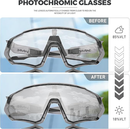 KAPVOE Photochromic Cycling Glasses Men Women Mountain Bike Sunglasses Clear MTB Bicycle Riding - K9408