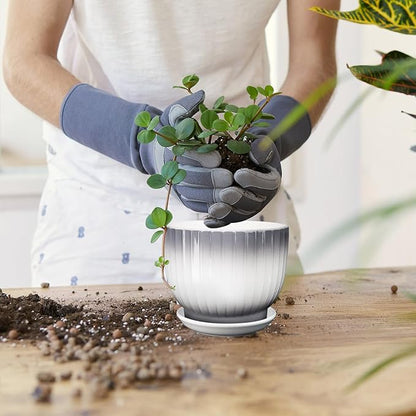 Ceramic Plant Pots,5.5 Inch,Set of 4,Planters with Drainage Hole and Saucer,Flower pots for Indoor Plants,Modern Design(Gray+White)