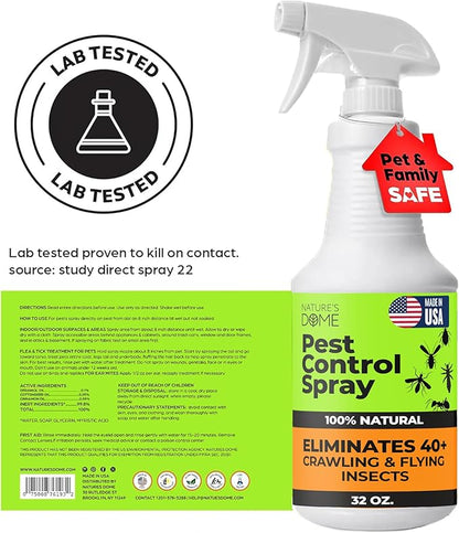Nature's Dome Eco-Friendly Pest Control Spray – Ant, Roach, Spider, Fly, Flea and Insect Control with Natural Essential Oils – Fast-Acting, Child & Pet Safe for Indoor & Outdoor Use (32 OZ)