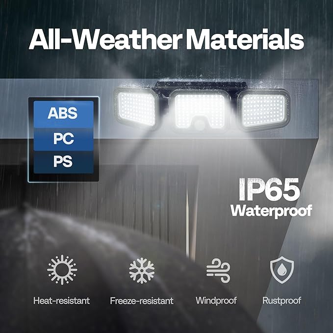 VIVOHOME Solar Flood Lights Outdoor, 256 LED 2500LM Motion Sensor Lights, 3 Adjustable Heads Security Lights, IP65 Waterproof, 270° Wide Lighting Angle Solar Powered Lights for Porch, Yard