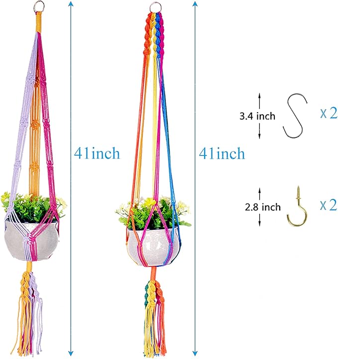 Rainbow Macrame Plant Hangers Indoor Outdoor, Different Size Flower Pot Holder Hanging Plant Holder for Windows Garden Boho Home Decor